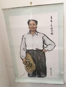 年画全新库存宣传画、毛泽东像毛主席像91年印毛主席画像1米高全开，即1开一开毛主席走遍全国，边缘有瑕疵
