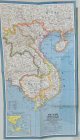 现货 national geographic美国国家地理地图1965年1月Vietnam, Cambodia, Laos, and Thailand 越南、柬埔寨、老挝和泰国（含中国云南广东部分版图，海南岛）