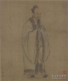 宋  马远 孔子像图页 27.7x23.2cm 绢本 1:1名画复制