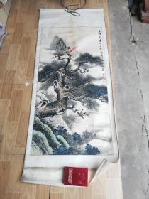 胡开禧山鸟树图一幅  63.5×128.5