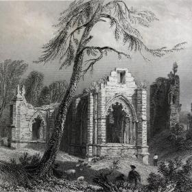 「林克鲁登教堂」威廉·亨利·巴特利特[绘] R. Wallis[刻] 1836年 阿罗姆绘苏格兰钢版画 尺寸26.5*20.5厘米 /Almsct036