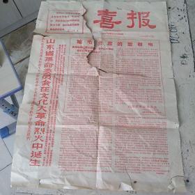 红色文献（油印本—红印本）——喜报（1.给毛主席的致敬信。2.山东省革命委员会在*****烈火中诞生。3.山东省革命委员会<第一号>通告。4.中国人民解放军淄博驻军<支援无产阶级*****指挥部>。5.1967.3.2）