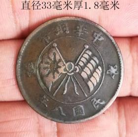 中华铜币民国八年双旗币二十文10099