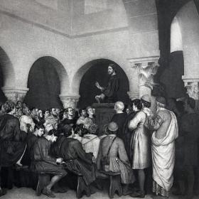 「阿贝拉尔的演讲」斯坦海尔[绘] 1888年 美国艺术珍品巨幅版画 尺寸41.5*28厘米 /ATA246