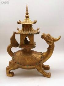 明清时期铜鎏金镶宝石龙龟摆件