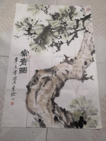 浙江温州画家葛克俭国画<常青图>46X68保真