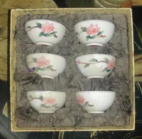 海棠迎春薄胎瓷茶杯六件套