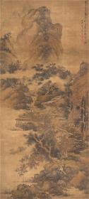 明 蓝瑛 茅亭话旧图 60x133cm 绢本 1:1名画复制