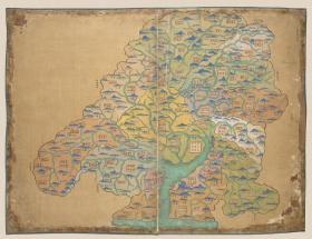 0146-1古地图1682-1691 江西全图 清康熙21年前后。纸本大小55*72厘米。宣纸原色微喷印制。