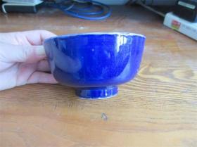 民国霁蓝釉小碗酒碗水碗摆设釉色漂亮绿釉瓷器民俗收藏品历史记忆