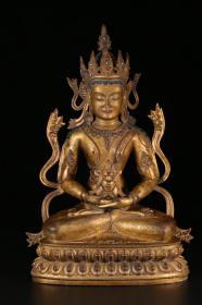 藏传 铜鎏金长寿佛像