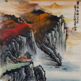 【施云翔】精品泼彩山水画《碧林初醒山色清》一幅，四尺斗方，68厘米//68厘米