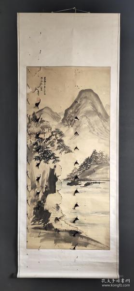 D302：回流手绘大幅山水图(日本回流书画.回流老画.老字画