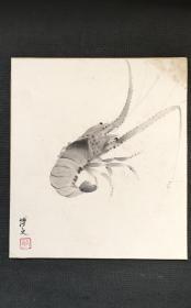 D316：回流手绘硬卡纸龙虾图(日本回流书画.回流老画.老字画)