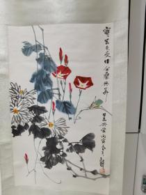 张辛稼弟子、著名画家、苏州美协名誉主席张继馨水墨画作品《寒花色更佳》一幅（纸本立轴，画芯约2平尺）