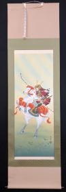 回流精品【武者】绢本绫裱原配木盒+套盒,实木轴头,画芯41*107㎝,品相完好,画工细致,值得收藏!