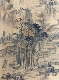 回流精品D25【山水双挖】落款【香峰】绢本老裱,紫檀轴头,画芯22*22厘米*2,品相如图,老旧黄斑,精品山水,包老包真,值得收藏!