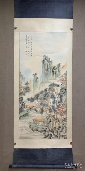 胡也佛(款)〈春山茅屋〉，四尺立轴 。