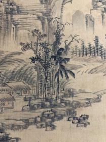 回流精品D25【山水双挖】落款【香峰】绢本老裱,紫檀轴头,画芯22*22厘米*2,品相如图,老旧黄斑,精品山水,包老包真,值得收藏!