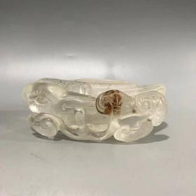 旧藏：水晶仙芝鹤寿笔洗
尺寸：高4.6cm 宽14cm 重684g