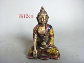 乡下收的清代铜镶嵌松石佛像