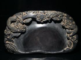 旧藏端石:     双龙戏珠  文房砚