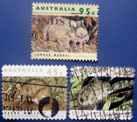 澳大利亚珍稀动物邮票3种--澳大利亚邮票--早期外国邮票甩卖--实拍--包真