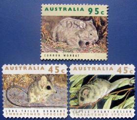 澳大利亚珍稀全新动物邮票3种--澳大利亚邮票--早期外国邮票甩卖--实拍--包真，