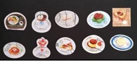 日邮·日本邮票信销· 樱花目录G215 2019年美食邮票.蛋糕糖果点心82円面值10全信销异形邮票