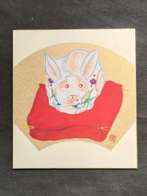 D353：回流手绘硬卡纸兔图(日本回流书画.回流老画.老字画)