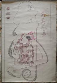 80年代临摹的寿星图绘画底稿12