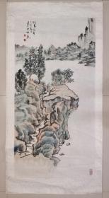 h.0526 裴君一《踏青访友》潘天寿钟爱弟子，附拍卖记录，画芯自然，画框拆卸之镜芯！