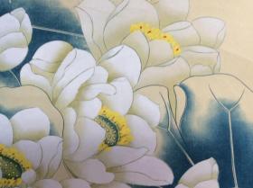 752h张杰《荷花》工笔画，立轴原裱