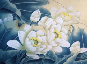 752h张杰《荷花》工笔画，立轴原裱