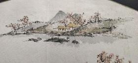 D441：回流手绘扇面山水图(日本回流字画.回流老画.老字画)