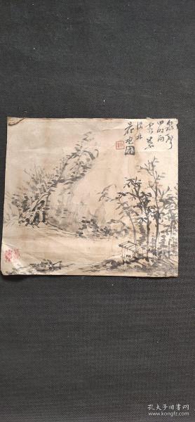 D427：回流手绘山水托片(日本回流字画.回流老画.老字画)