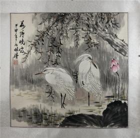 保真，胡开禧，山东著名画家，山东省美术家协会会员、山东画院画师，原装裱四尺斗方：荷塘晓露，66*64（3）