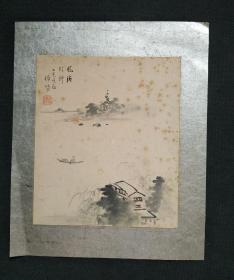 D453：回流手绘硬卡纸山水图(日本回流字画.回流老画.老字画)