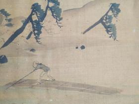 D460：回流手绘托片山水图(日本回流字画.回流老画.老字画)