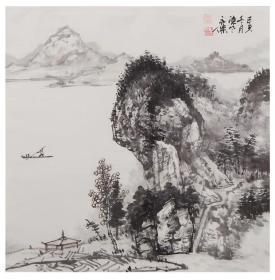 【保真字画】陈永杰  有出版，58*58山水
              笔名杰子、陈风，字英，1962年出生，进修于天津美术学院、清华大学美术学院国画方向研究生课程班，受教于晋勤改、杨孜、陆福林、梁燕、郝华、孙其峰先生。现为河北省美术家协会会员，河北美术学院教授，清华美院创作委员会理事，中国美术艺术家协会理事，河北省当代书画副总编，新乐市美术家协会主席，北京涉外经济学院、国家经典书画院客座教授