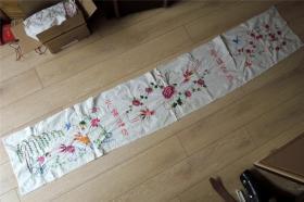 刺绣收藏200501-边疆早期手工绣双凤双鱼飞鸟诗词喜用长幅床围幔