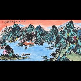 【带合影】当代花鸟画家 朱老师《青山秀水富人家》SS4966。