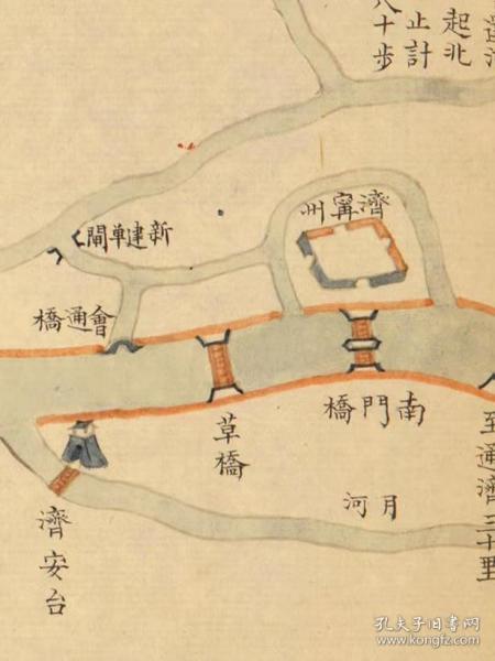 古地图1855 山东通省运河情形全图 咸丰五年。纸本大小33.95*518.7厘米。微喷