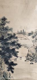 D475：回流手绘山水图立轴(日本回流字画.回流老画.老字画)