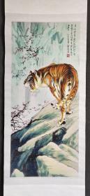 D482：回流织锦张善仔猛虎图立轴(日本回流字画.回流老画.老字画)