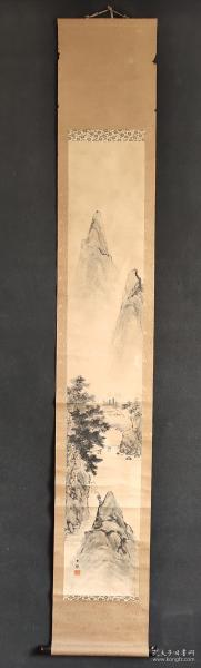 D475：回流手绘山水图立轴(日本回流字画.回流老画.老字画)