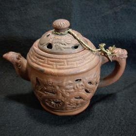 紫砂壶茶壶盘龙玲珑透雕双层红泥壶