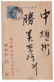 民国邮票封片类----- 中华民国10年/1921年（日本大正10年）3月28日基隆彰化间，铁道邮便，火车邮戳明信片