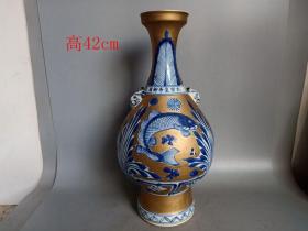 乡下收的元代青花瓷描金鱼纹图瓷瓶