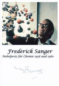 英国生物化学家 基因组学之父 DNA测序之父  诺贝尔化学奖得主 弗雷德里克·桑格（Frederick Sanger）亲笔签名画页